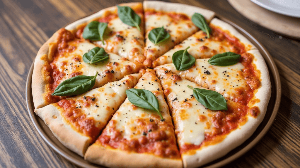 Andy’s Pizza Navy Yard at Atlas-Half Street: 5 Reasons to Visit 4 A freshly baked pizza at Andy’s Pizza Navy Yard, served on a wooden table with a side of dipping sauce.